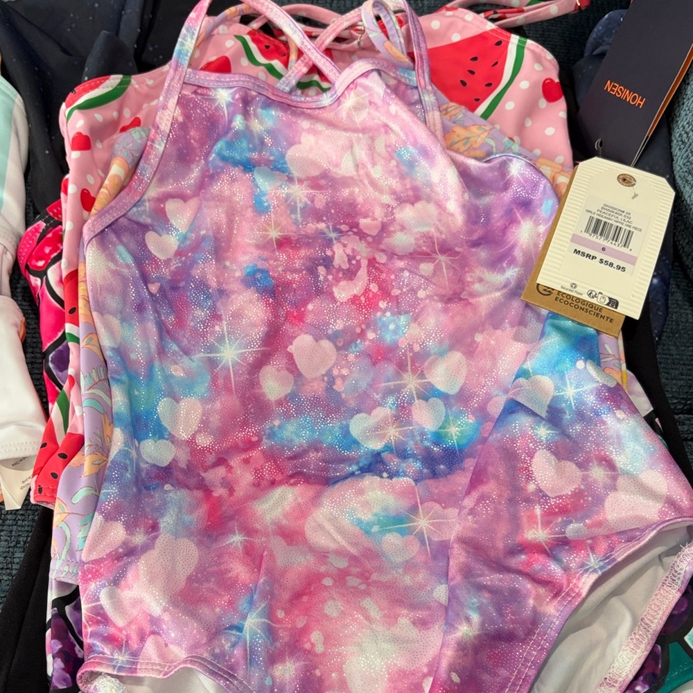 Box full of 7 Colorful Print Girls Swimsuits